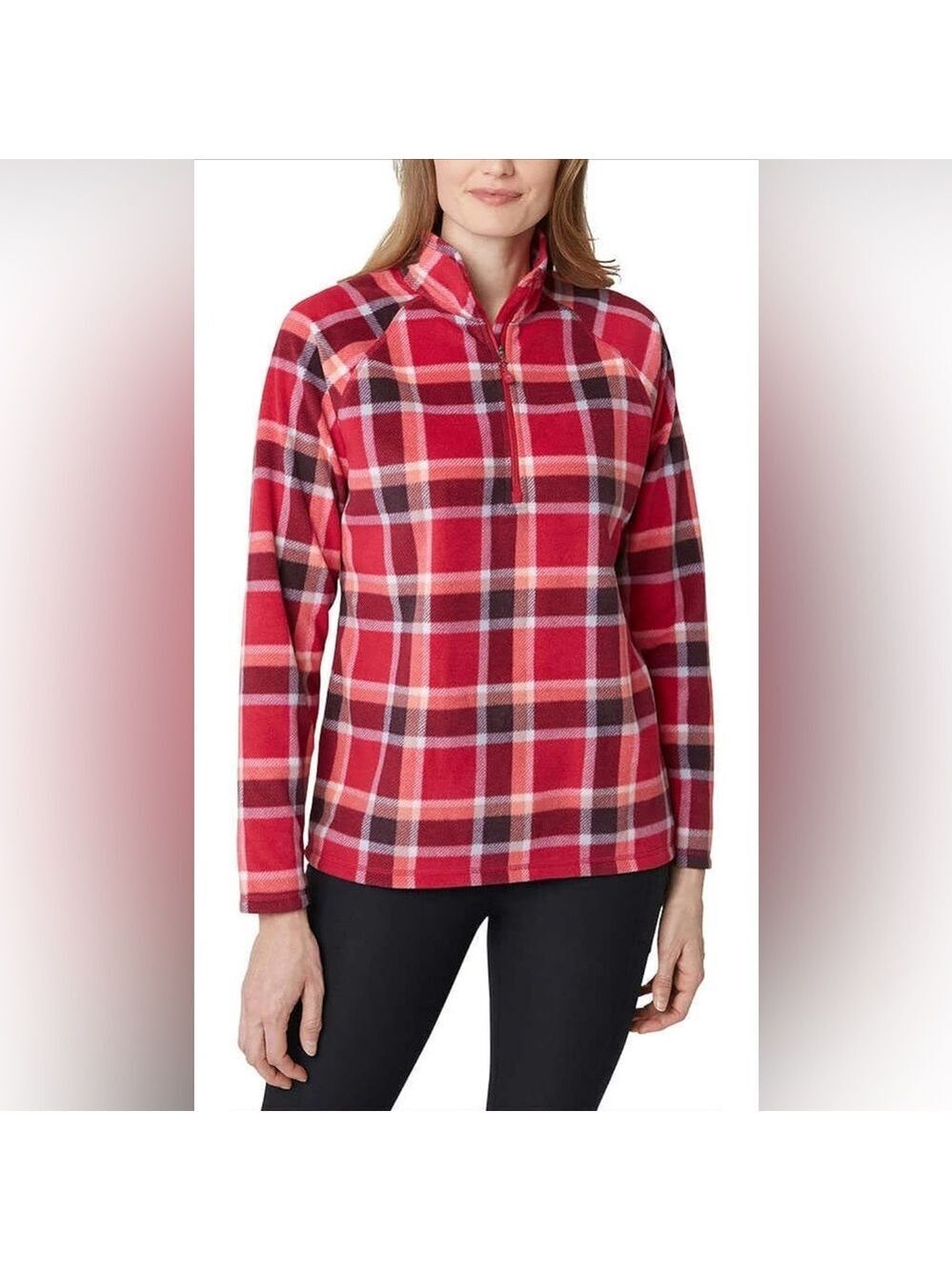 Eddie Ultra Soft Fleece 1/4 Zip Sweater Women’s XL Dark Berry Plaid Pullover